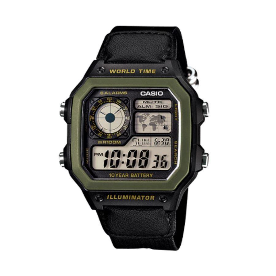 Casio Digital AE-1200WHB-1B - Jam Tangan Pria - Black Green - Strap Cloth