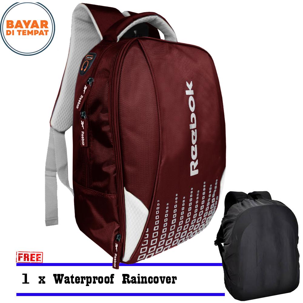 Tas Sport 63366R Tas Laptop Backpack Outdoor Tas Sekolah Tas Olahraga Tas Pria Tas Wanita Tas Kerja - Maroon + Raincover