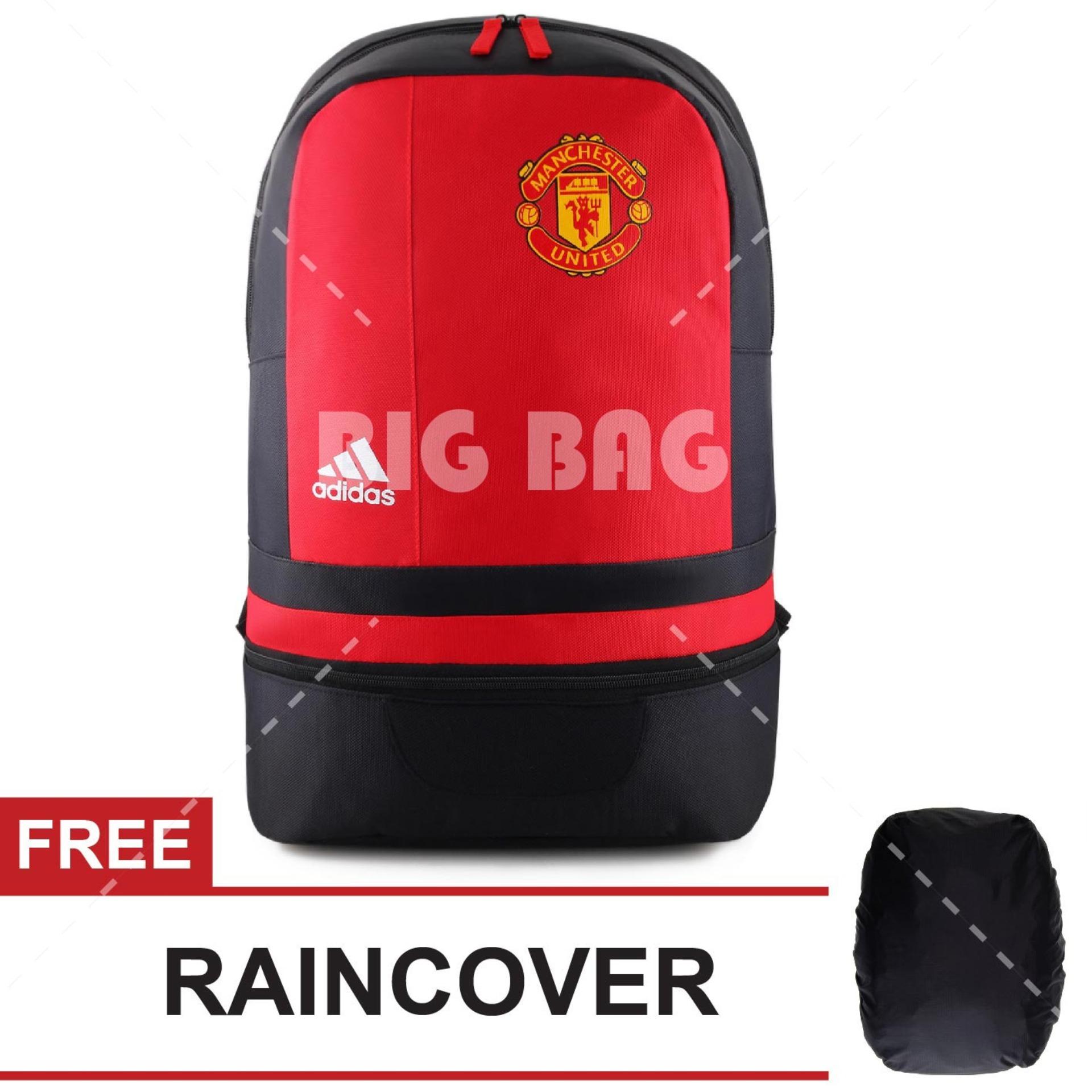Tas Ransel Adidas Bola Pria M.U - Old Traffold Laptop Backpack Men Soccer Editions - Red + FREE Raincover