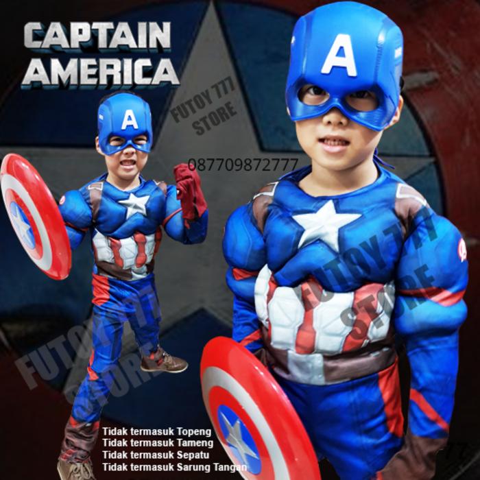 Baju kostum anak Captain America superhero super hero ulang tahun otot