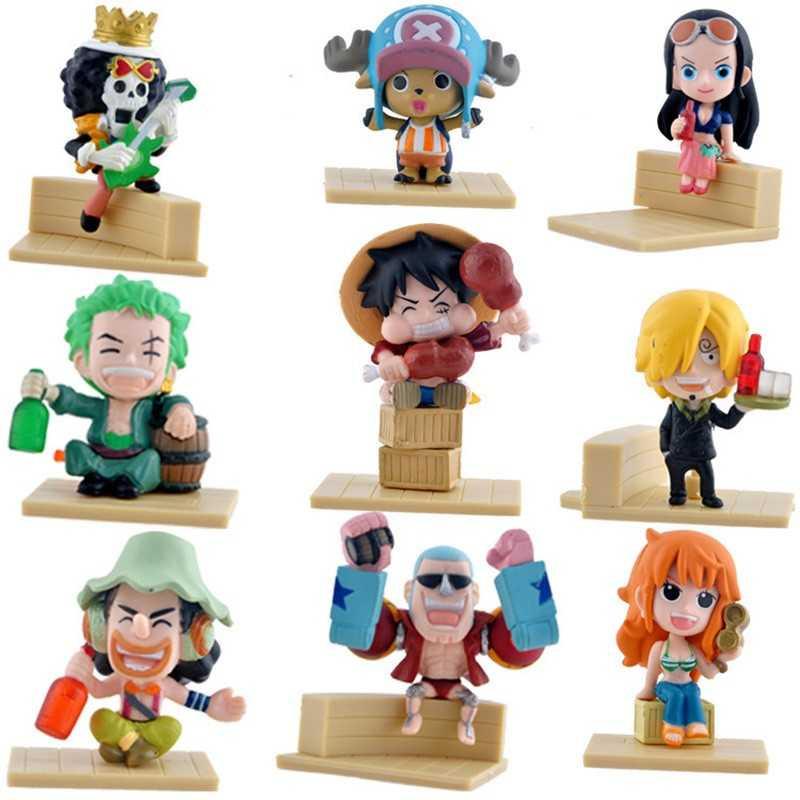 Action Figure One Piece 9 PCS Karakter Mainan Model 59 Pajangan Hobby Hadiah Kado Ulang Tahun Birthday Gift Hobi Koleksi 5-7cm Monkey D. Luffy Kartun Cartoon Anime Kids Toys Soft PVC Material Cute Design Mini s6514 - Multicolor