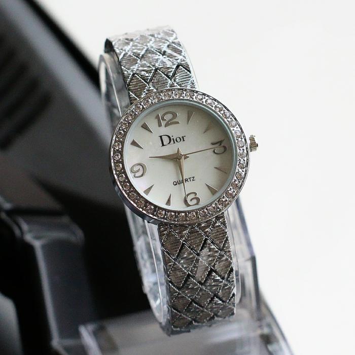 jam tangan wanita dior murah / jtr 1160 silver plat putih