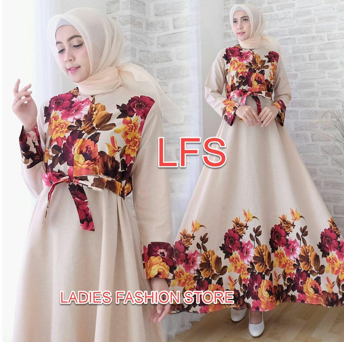 LF Dress Gamis Terkini Muslimah syari Vionni Busui / Set Dress Terusan Maxi Flower / Syari Simple Elegant / Baju Muslim Wanita / Kebaya Modern TANPA PASMINAH (ONAVI) 1N – Hijab Baju Dewasa Syari'i Muslim Gaun Pesta Long Dress Wanita – Cream Maroon Navy
