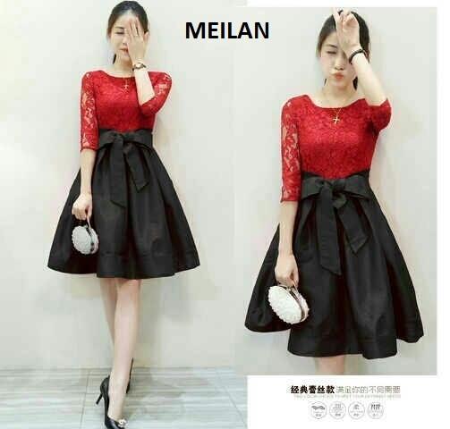 Dress (M - Fit L) MEILAN - Brokat Furing Kombinasi Spandek - Maroon - Blouse Tunik Baju Muslim / baju gamis / baju blouse / baju kemeja wanita / baju wanita terbaru / baju wanita keren / baju blouse wanita trendy / baju muslim / baju muslimah / baju wanit