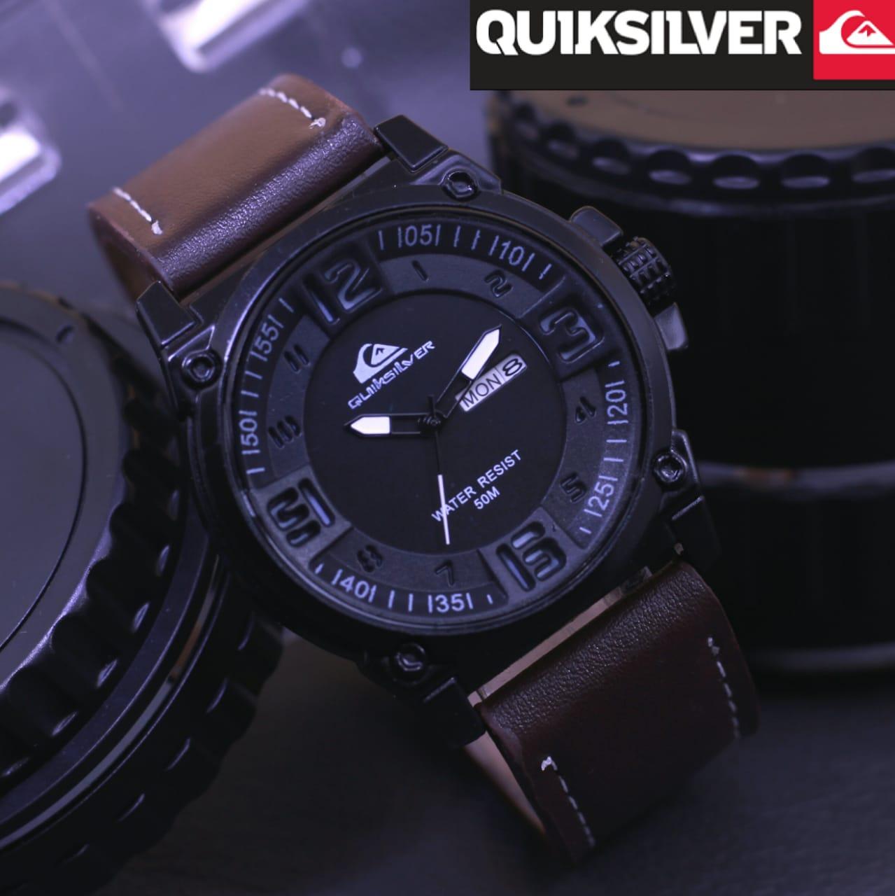 Jam Tangan Quiksilver Klasse - Limited Edition Elegant Series-Pria Wanita Formal Kasual Terbaru-Women or Men Luxury Watch-Leather Strap-Kulit Kanvas Army Kekinian Sporty Fashionable Bonus Zippo Premium Beam Korek Free Trend 2018