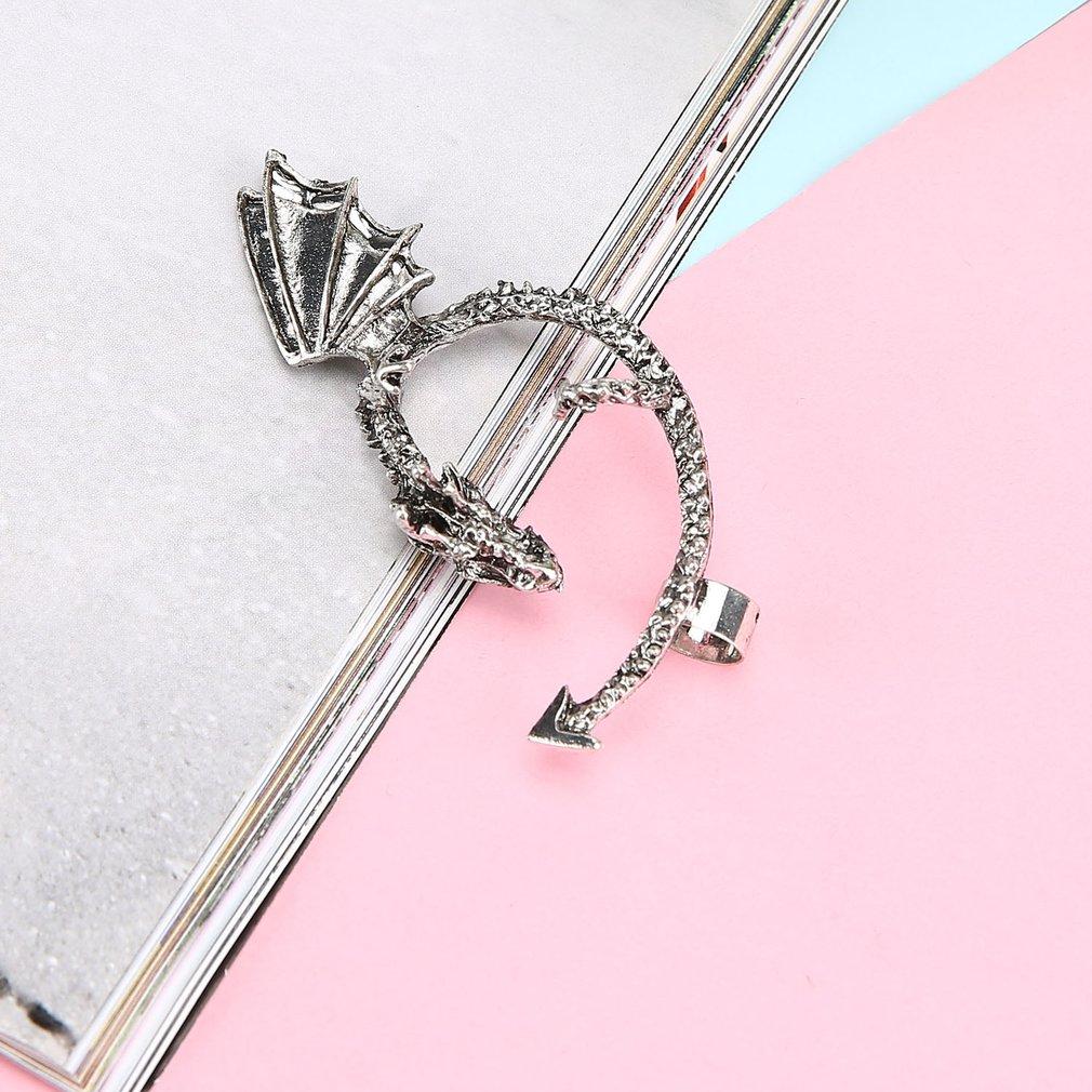 Wanita Vintage Jaman Dulu Punk Naga Jahat Terbang Klip Logam Gigitan Penutup Telinga Bungkus Anting-Anting