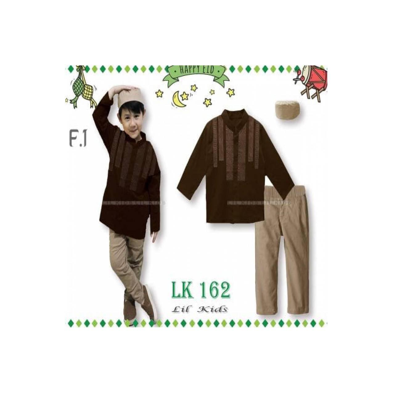 LK162 F1 Besar Baju Koko Panjang Anak Import Lebaran Peci Coklat