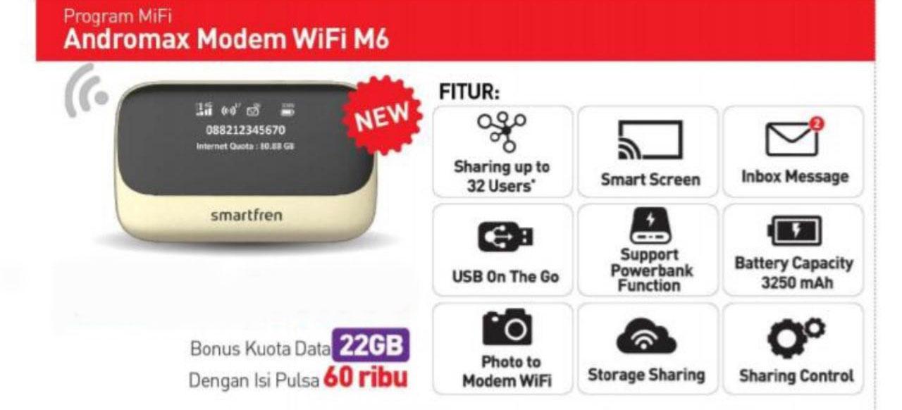 Smartfren MIFI Andromax M6 Wifi Router 4G Bisa Jadi Powerbank