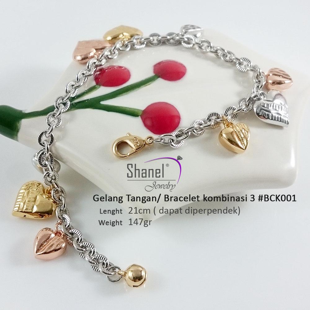shanel jewelry gelang tangan wanita dewasa remaja kombinasi love emas dan silver xuping lapis emas 18k perhiasan mewah jual kalung liontin cincin bangle bracelet neclace ring bisa di padukan dengan pakaian pesta yang elegant