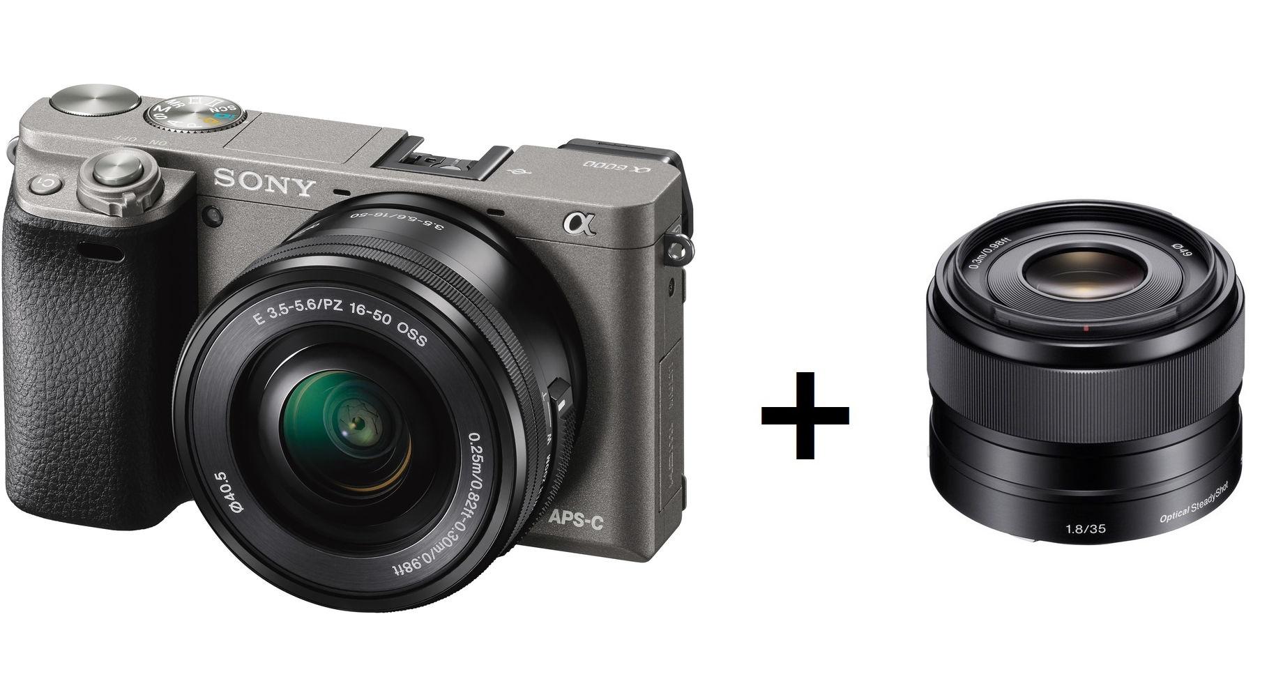 Sony Kamera Alpha A6000 Kit Lensa 16-50mm F3.5-5.6 OSS warna Gray + Lensa Sony E 35mm F1.8 OSS warna Hitam garansi resmi 1 tahun Sony Indonesia