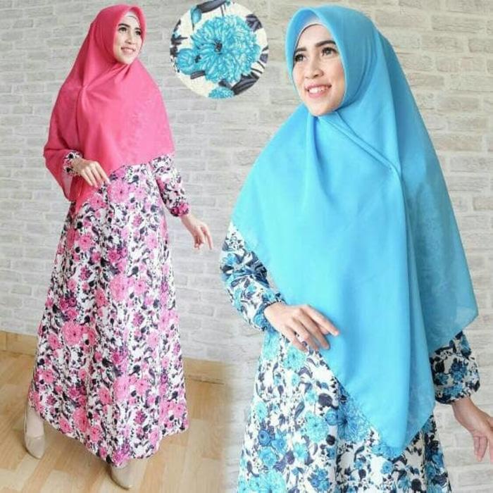 Adira Hijab Gamis Wanita Dewasa Motif Bunga Gamis Muslimah Murah A176