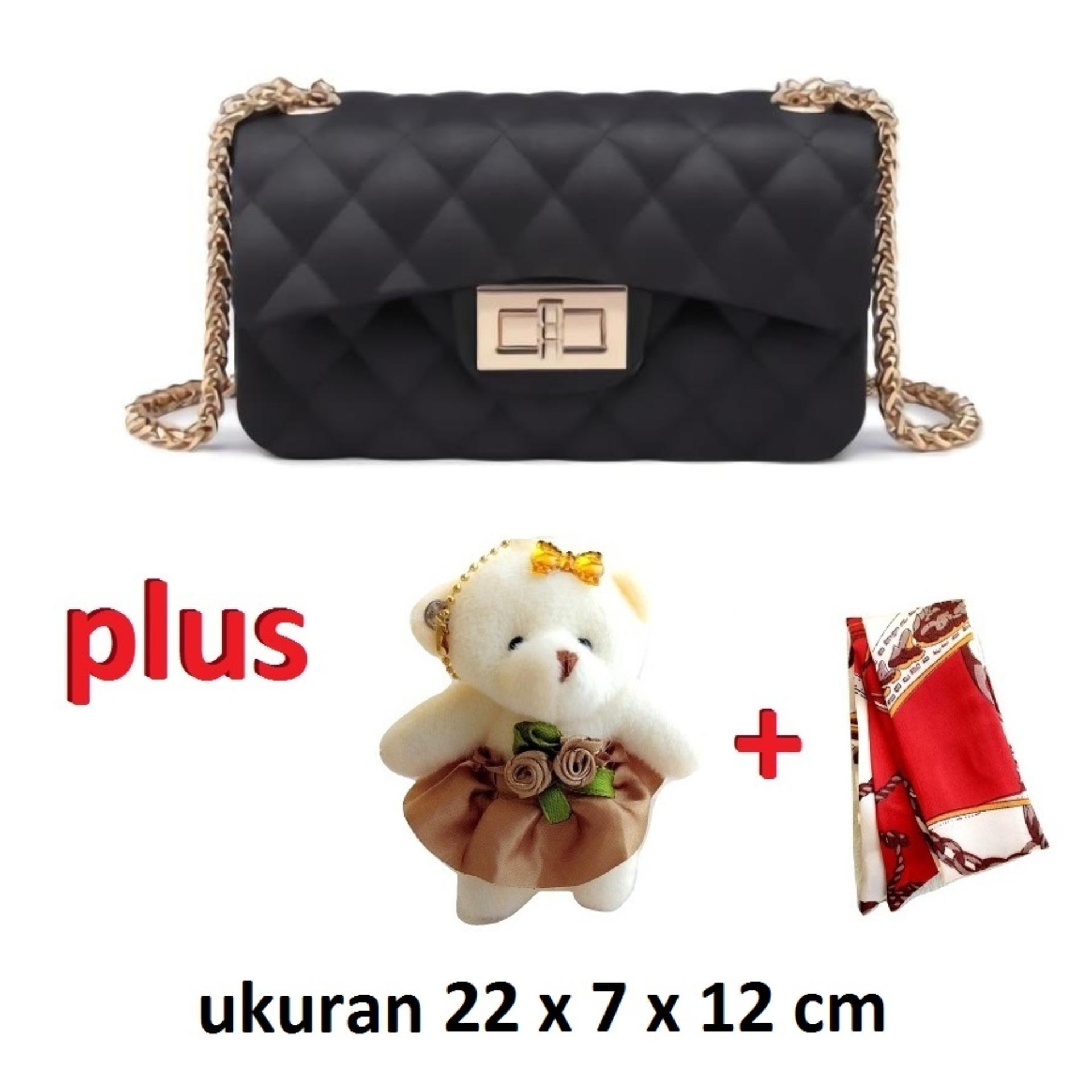 JCF Tas Import Jelly Chevron 22 cm Plus Boneka Dan Syal Dove Matte Sling Mewah Cantik Teenager And Adult Mini Candy Bag Import Selempang Badan Anak Remaja Dan Wanita Dewasa  Fashion