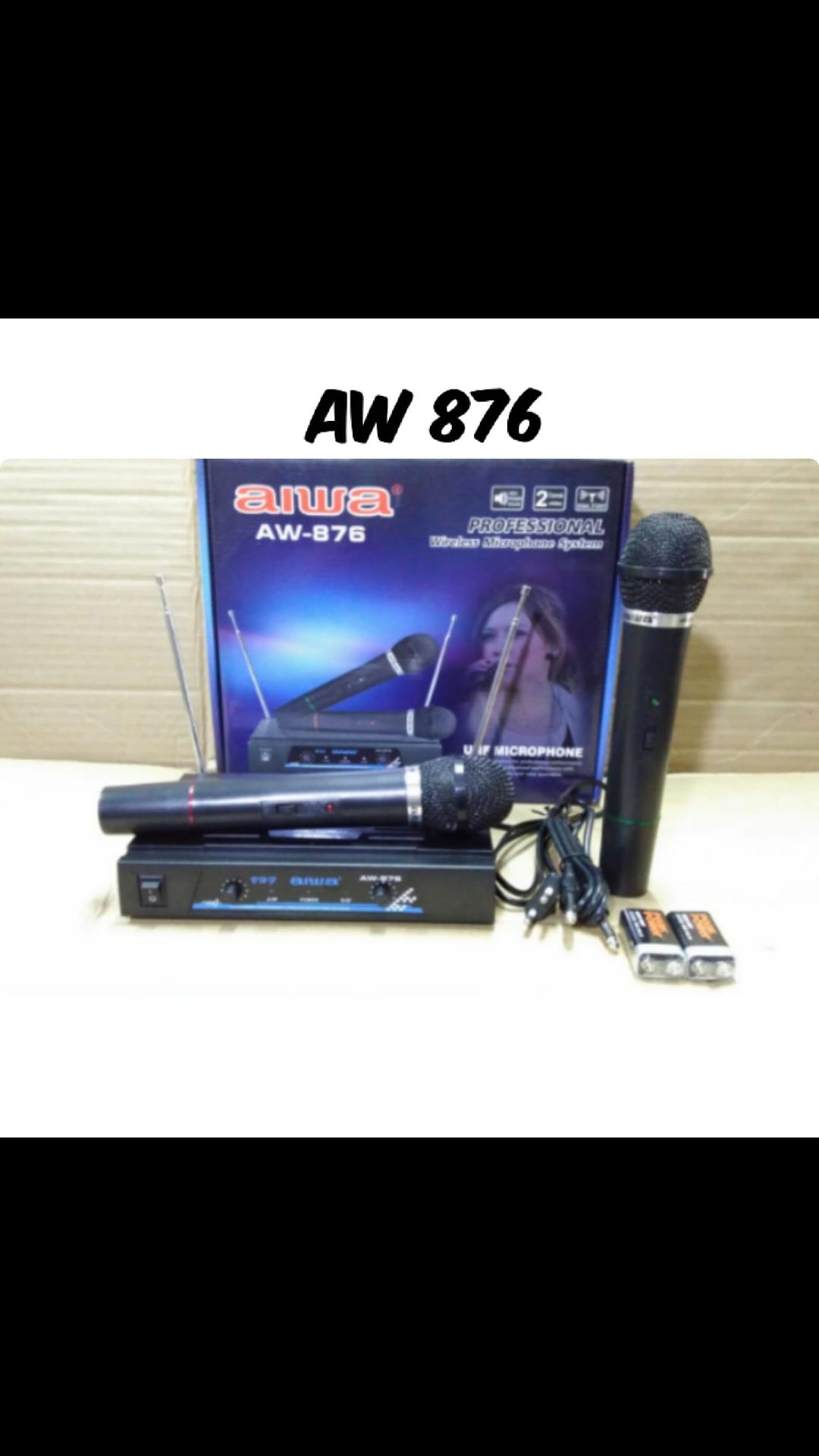 AIWA 867 Mic ORI wireless profesional uhf mik sepasang karaoke audio suara musik vokal artis EUT 1bh receiever 2bh mic pegang 1bh kabel audio output jarak bisa pakai sampe 20- 40METERAN suara bagus, jernih dan empuk cocok buat karaoke, MC, pidato