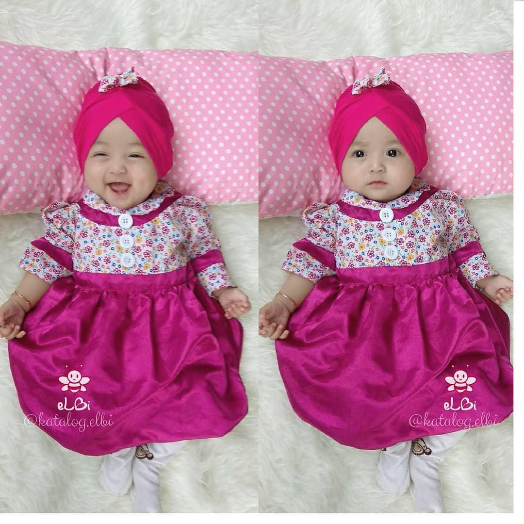 eLBi - Baju Pesta Anak Bayi / Gamis Anak / Baju Muslim Anak / Baju Muslim Bayi Perempuan / Baju Pesta Anak Muslim / Blooming Dress Pink