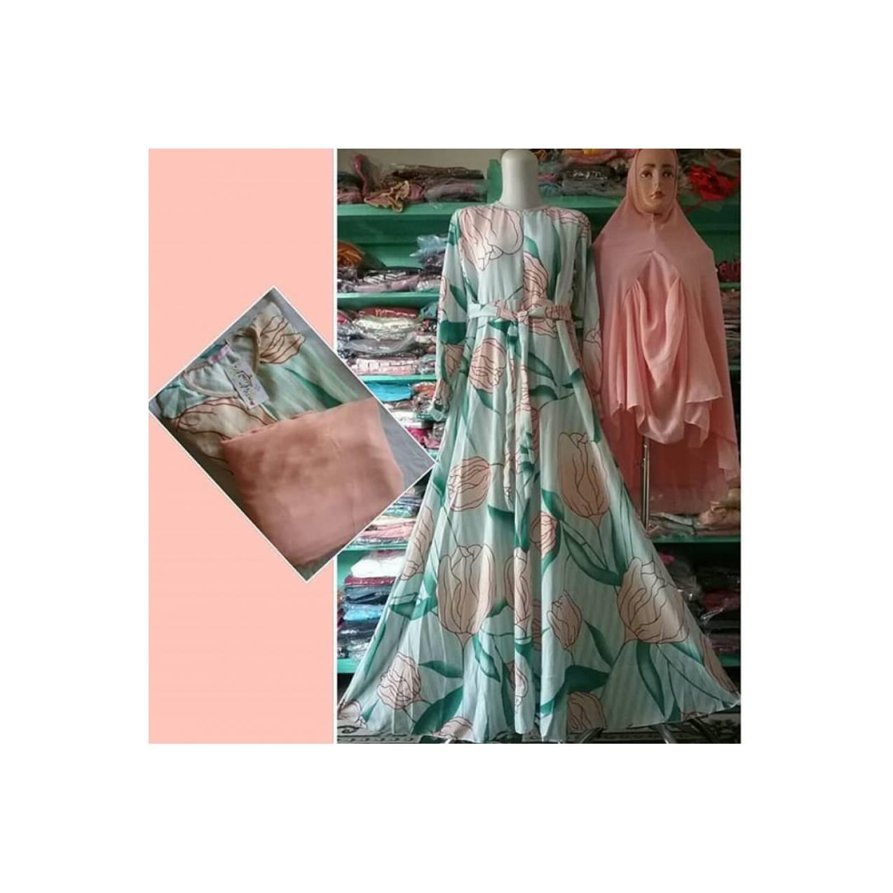 Gamis Syari Motif Big Tulip Bahan Wolfis Berfuring