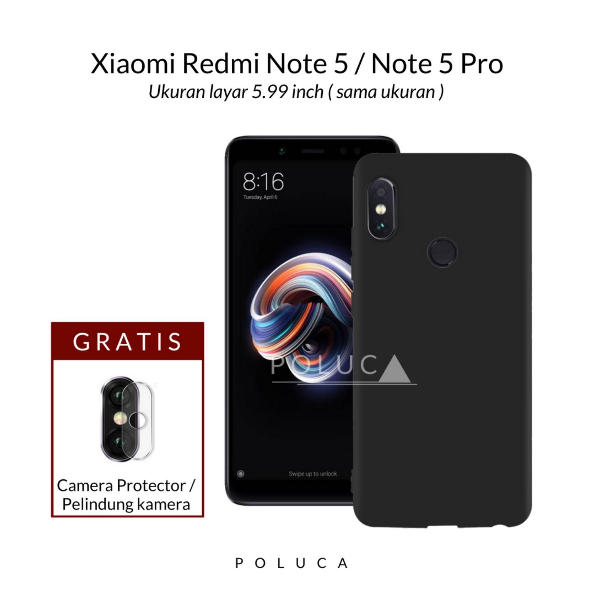 Poluca Case Xiaomi Redmi Note 5 , Redmi Note 5 Pro Layar 5.99 inch ( sama ukuran ) Slim Black Matte Babyskin Softcase Ultra Thin Jelly Silikon - Black + Gratis Camera Protector Pelindung Kamera