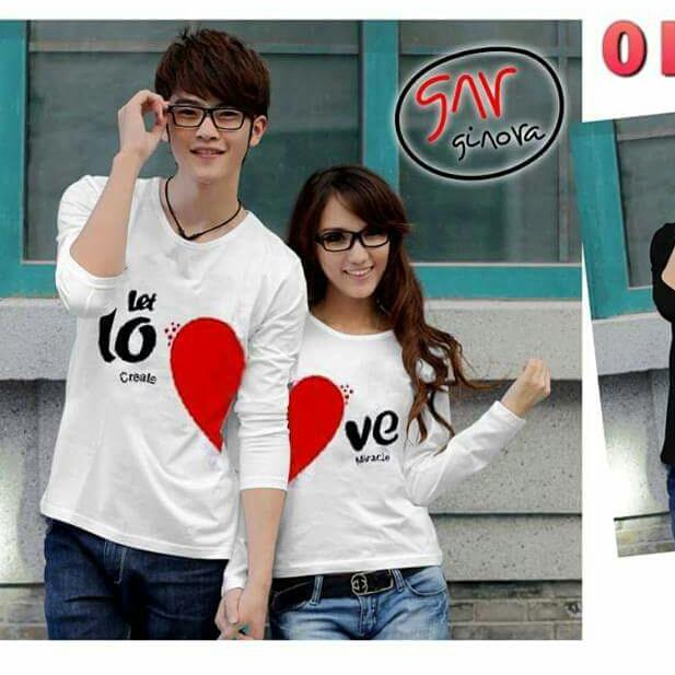 Tj-fashion kaos couple let love 01172 putih-kaos couple-kaos couple lengan panjang-kaos kembaran-kaos pasangan-harga sepasang-couple fashion