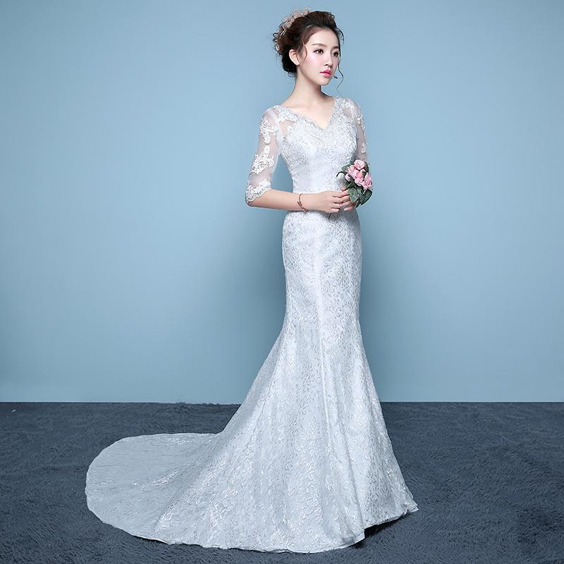 Gaun Pengantin Manis Mempelai Wanita Gaun Pengantin Cina Gaun Pengantin Mermaid (Putih)