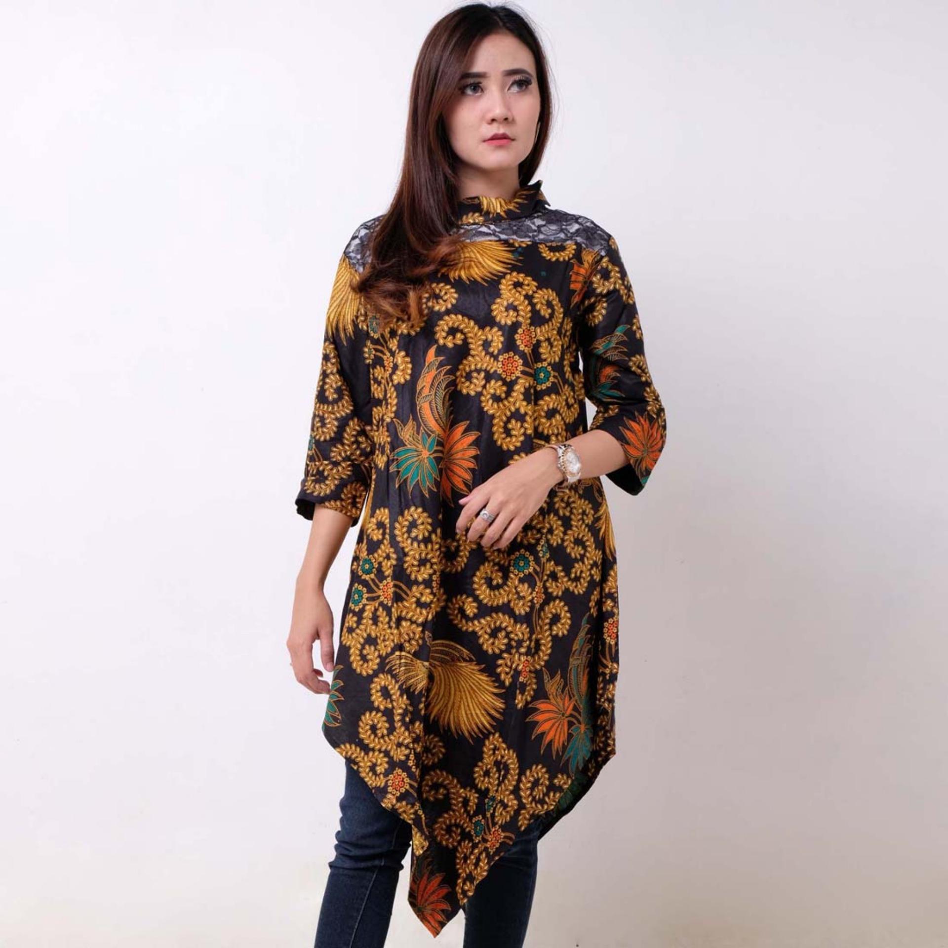 Batik Distro BA9258 Blus Wanita Bahu Brokat Pendek - Hitam