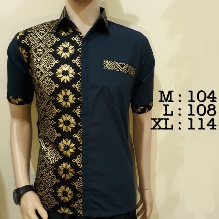 Produsen Batik Kemeja Pria Baju Batik Murah Bagus Hem Kombinasi Batik - Navy, M