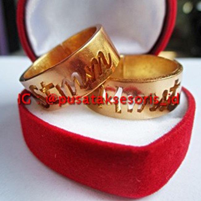 Jual Cincin Couple Nama Gold Lapis Emas 24 Karat Bisa cetak sesuai nama sendiri