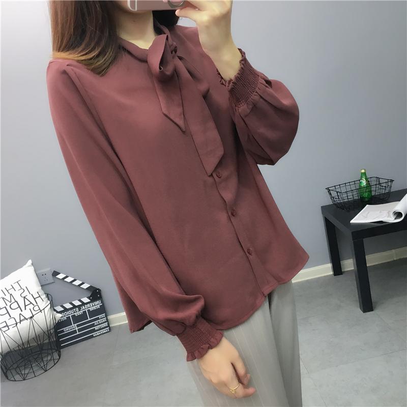 Warna Polos Seri Perempuan Lebar Elastis Mulut Lengan Baju Jersey Rayon Kemeja (Bata Merah)