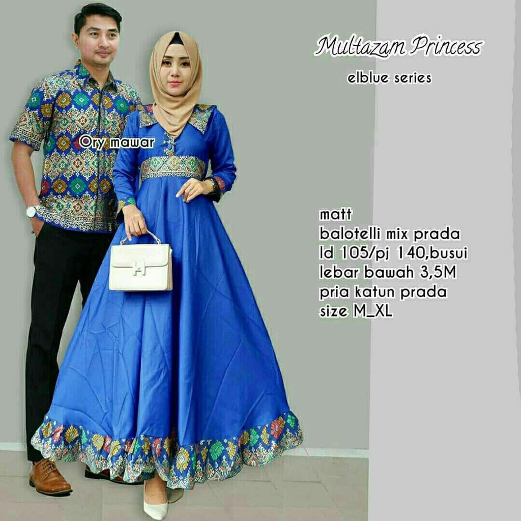 TERMURAH – Baju Batik Couple - Kebaya Couple Modern - Couple Batik – Batik Sarimbit - Baju Gamis Wanita Terbaru - Batik Kondangan Multazam Biru