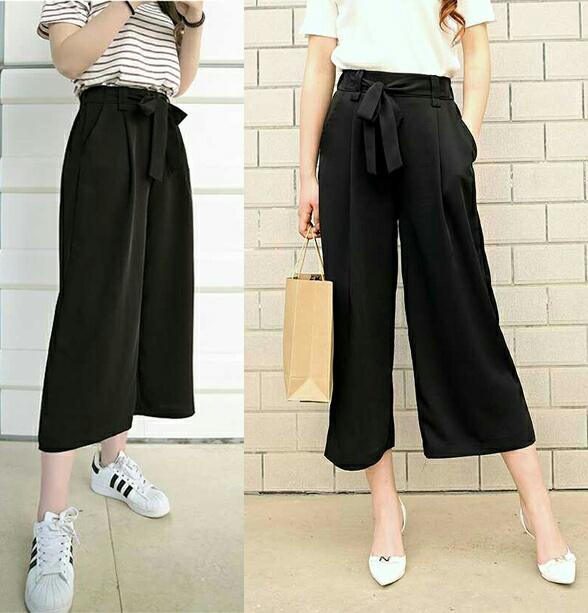 UC Celana Kulot Wanita Long Pant Cullote Scuba Fashion Polos Modis Model Terbaru S3 (lotku) - Black Hitam