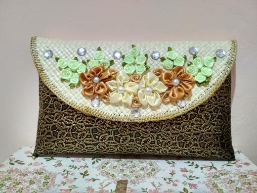 HOT PROMO!!! Clutch Anyaman Pandan kombinasi brokat gold - DT13GB