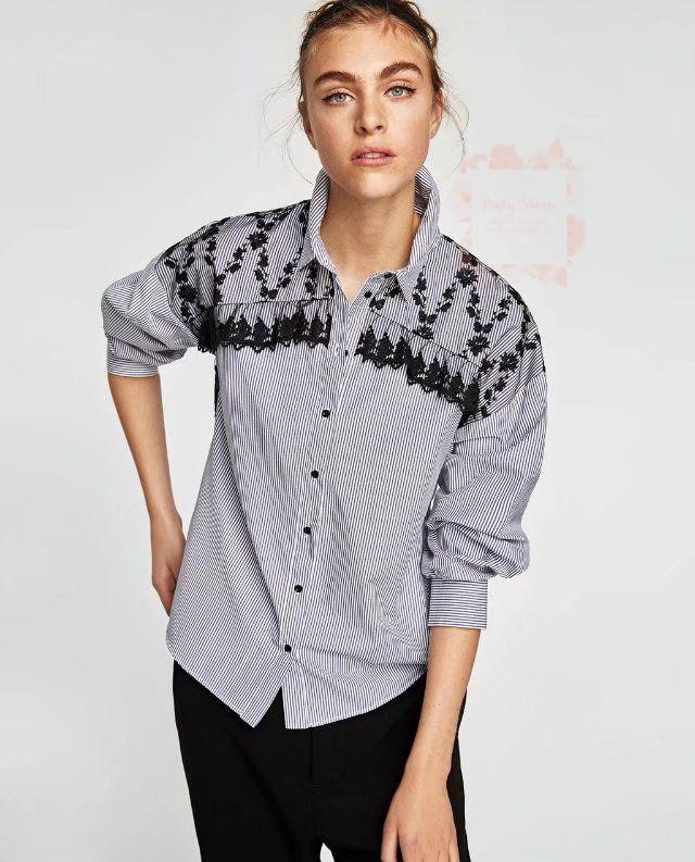 Stripe Upper Lace (S,M,L) Blouse 45742