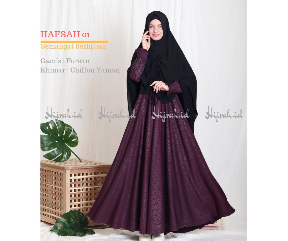 Gamis Hafsah Fursan Plum Ungu Tua Premium Quality