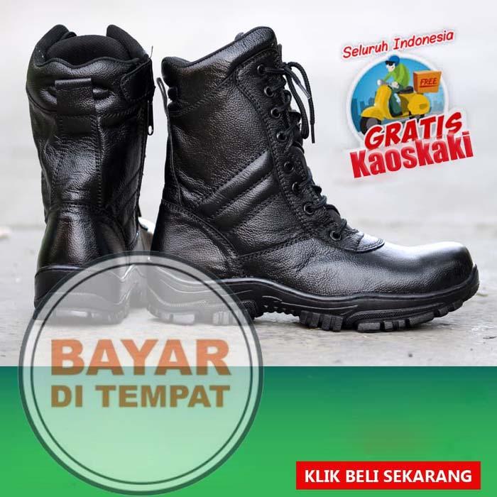 SEPATU Boots PDL Pria Kulit Asli / TNI / Polri / Satpam (UJUNG BESI)