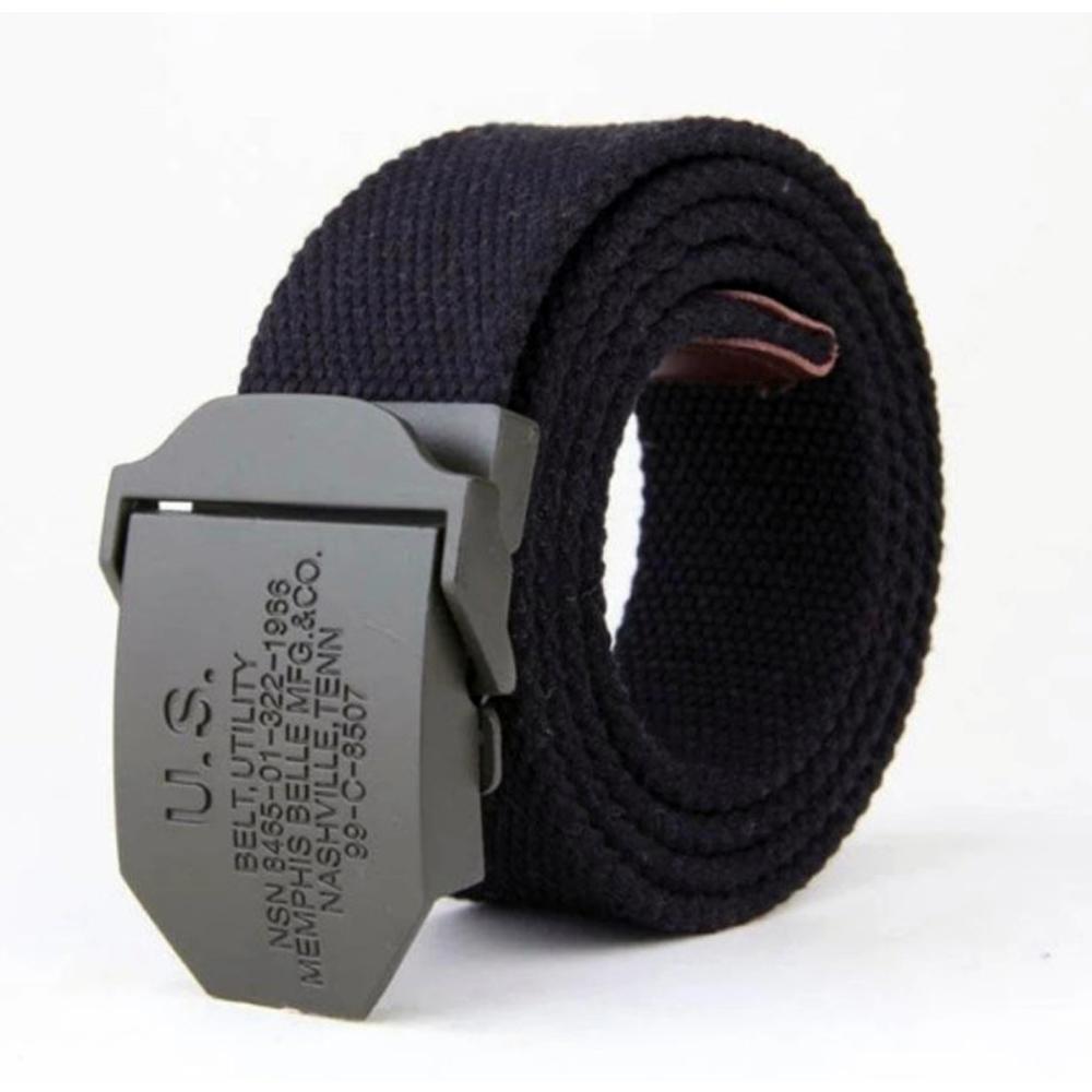 Ikat Pinggang Pria US Army Kepala Gesper Besi Stainless Dove Tali Pinggang Katun Anyam - Black