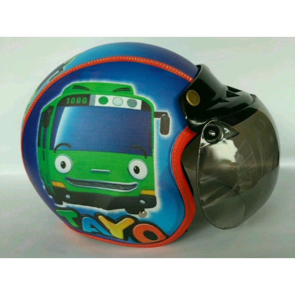 Helm Anak Bogo Motif Tayo Biru Usia 2-7 Tahun Lapis Kulit Sintesis