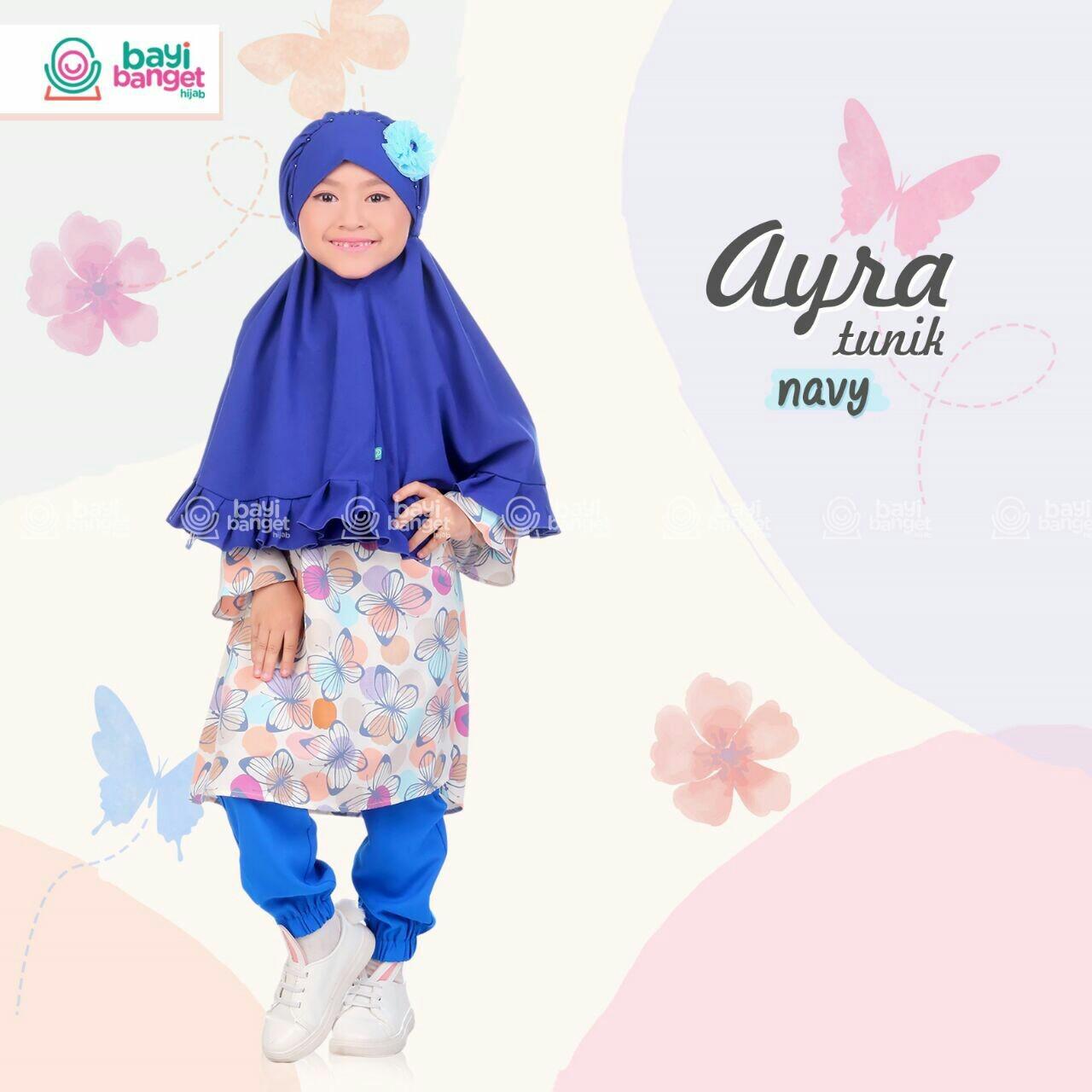 Fairuz Hijab, Baju Tunik Anak Perempeuan, Baju Muslim Anak setelan celana Joger, Busana Muslim Anak bermerk warna navy ( biru Dongker )