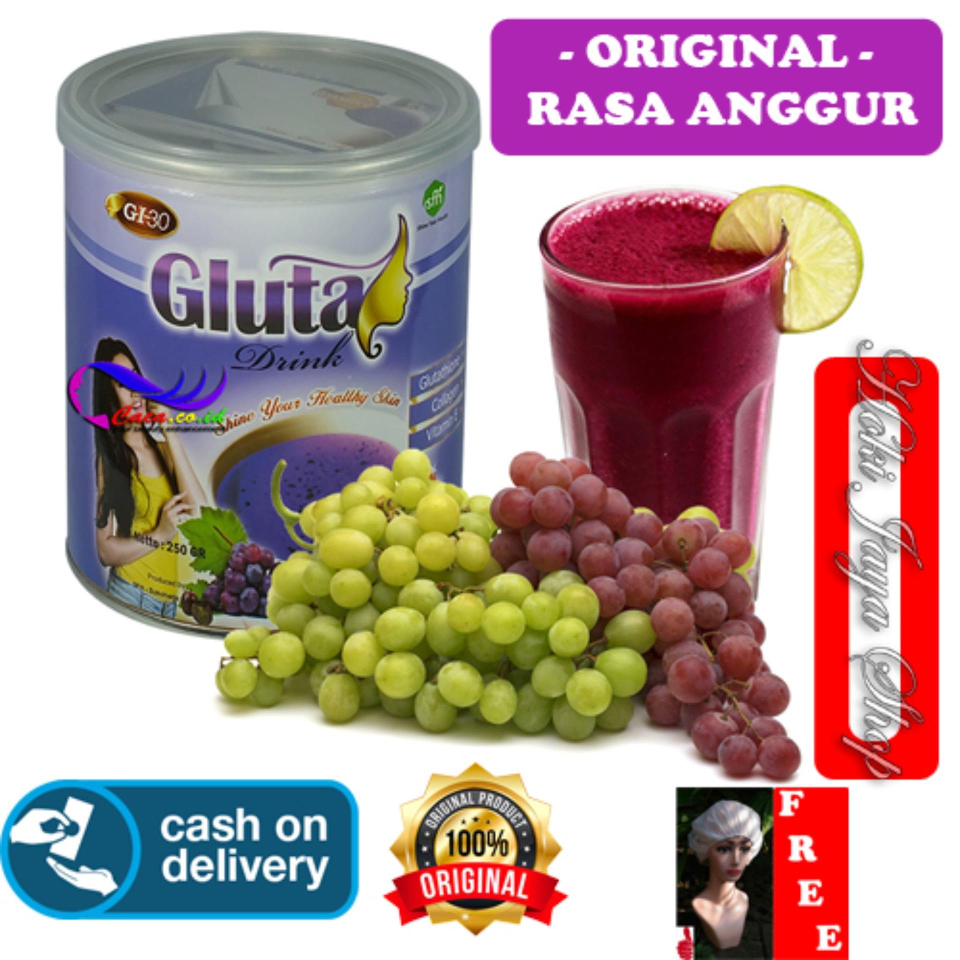Hoki Cod - Gluta Drink Original Anggur / Susu Gluta / Suplemen Kolagen / Suplemen Pemutih Kulit / Suplemen Pemutih Badan / Suplemen Antioksidan + Gratis Shower Cap Putih - Premium By Hoki Jaya Shop