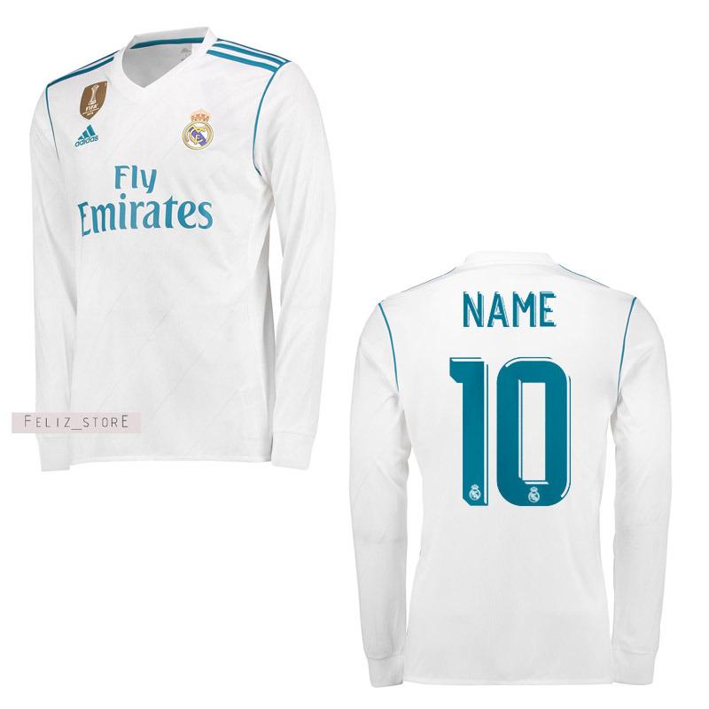 Jersey Bola Real Madrid 2017/2018 Lengan Panjang Custom Nama & Nomor