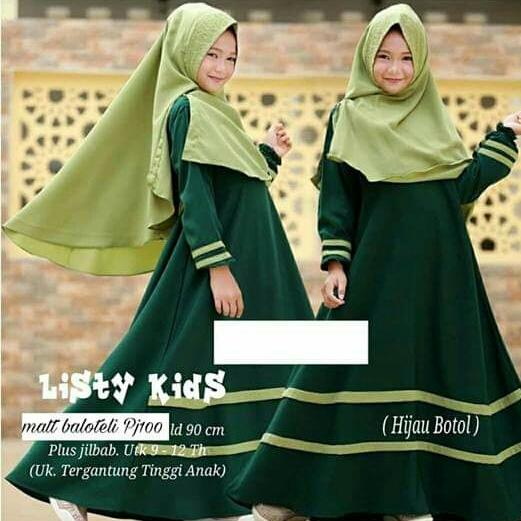 Tj-fashion gamis anak aisyah hijau tua-baju syar'i anak lucu-gamis anak kekinian-dress anak lucu-untuk anak usia 9-12 tahun- tersedia varian warna-harga murah- plus hijab syar'i