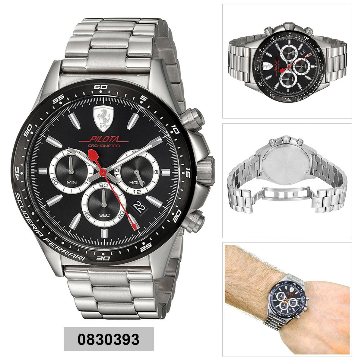 Ferrari Ferrari Pilota Chronometro Perak Casing Baja Tahan Karat Stainless Gelang Baja Mens NWT + Warranty 0830393