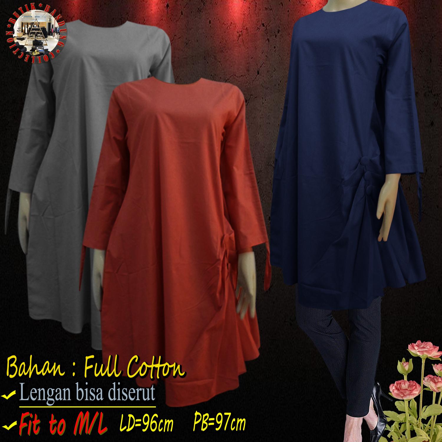 Baju Atasan Wanita / Tunik Katun Paris Kancing Bungkus Lengan Serut