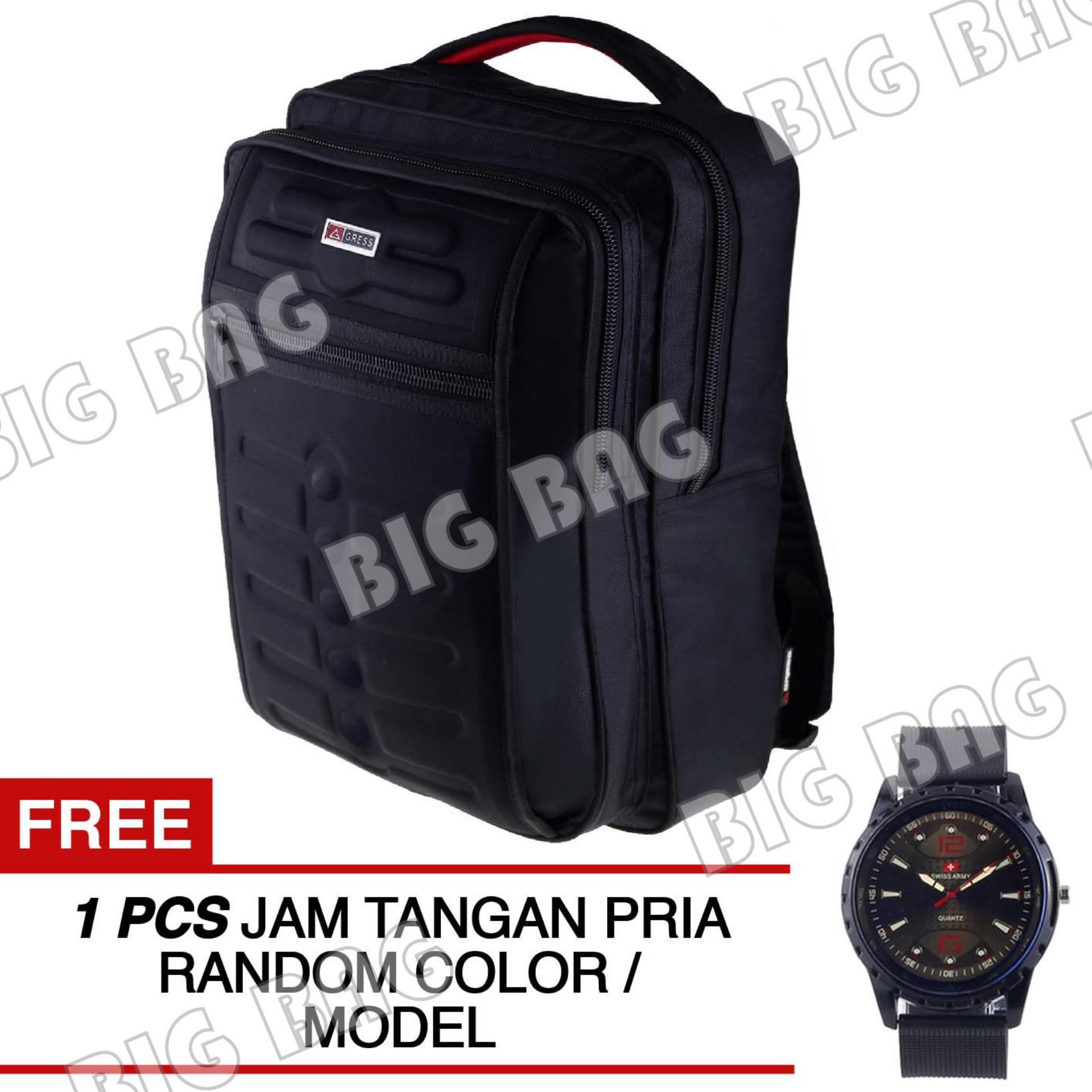 Tas Ransel Pria / Wanita Korea Gress Emboss Infinity Tas Laptop Backpack - Hitam + FREE Jam Tangan Tas Kuliah Tas Kerja Tas Sekolah Tas Korea Style Import Gaya Distro Remaja Eiger Bodypack Fila Anello Converse Kanvas Unisex Termurah Terlaris Best Seller