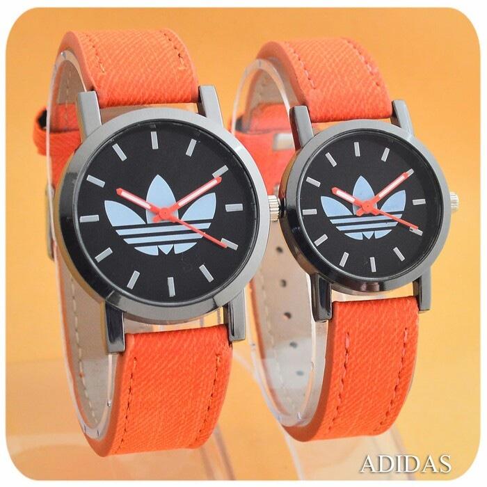 Jam Tangan Couple / Pasangan Murah Adidas Couple Leather Orange