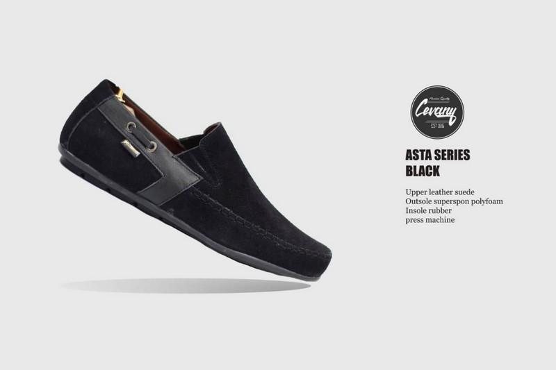 sepatu Slop KUlit ASLI 100% Casual Slip on Pria Casual Sepatu Formal CVNY THOR HITAM