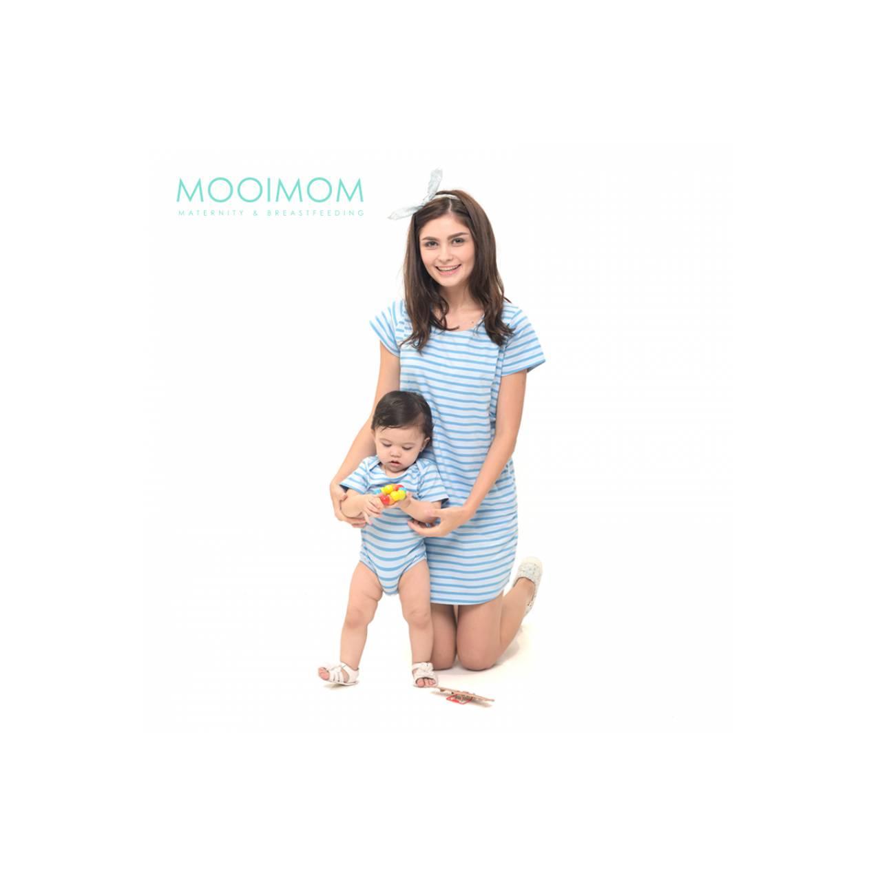MOOIMOM Comfort Stripe Nursing Couple Dress Baju Hamil Menyusui