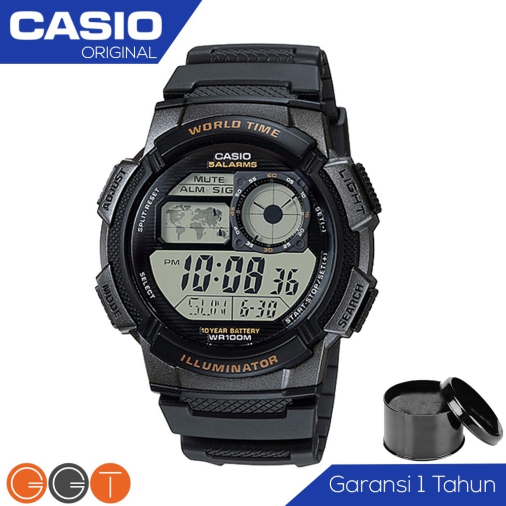 CASIO Illuminator AE-1000W-1AVDF - Jam Tangan Pria - Tali Karet - Digital Movement - Hitam