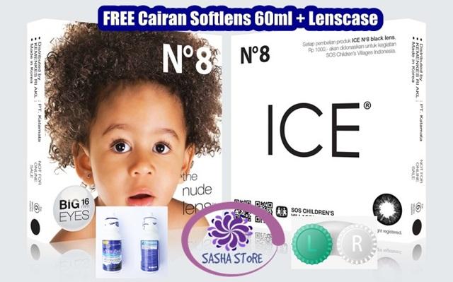 SS Paket Softlens X2 Ice Nude N8 / Free Lenscase & Cairan Pembersih Softlens 60ml - Black