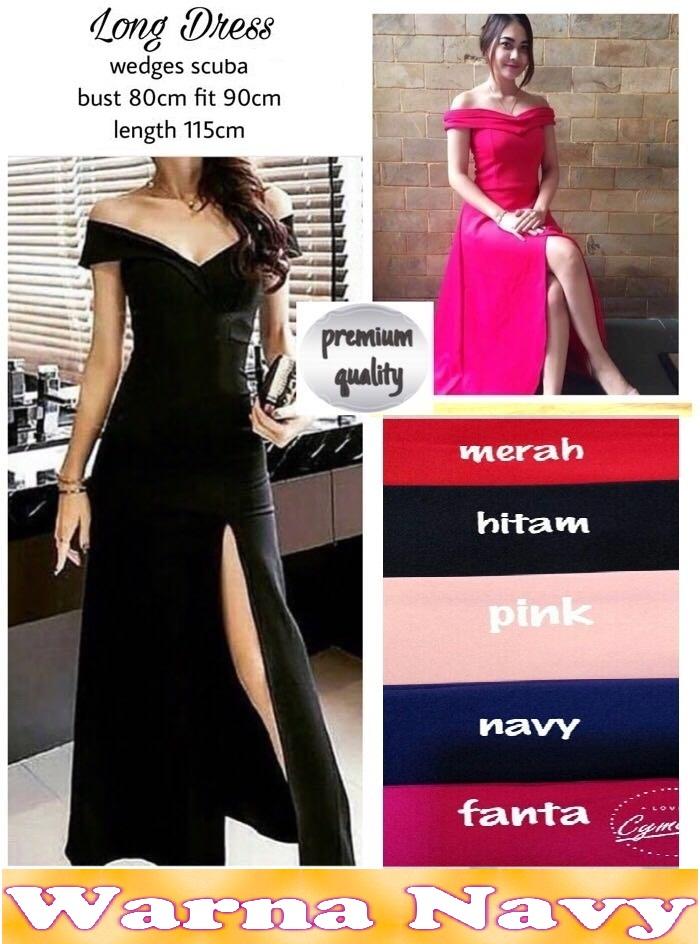 Popuri Fashion Baju Long Dress Sabrina Emelia Wanita - NAVY - Wedges Scuba Lengan Pendek Baju Dress Wanita Murah Kekinian Terbaru Gaun Pakaian Gaun Dress Wanita Dresss Gaun Dress Wanita Dres Gaun Panjang