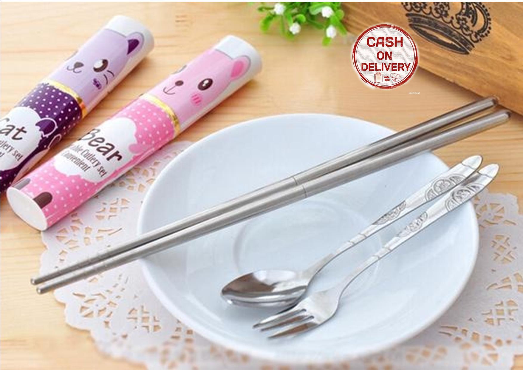 Sien Collection Sendok Makan Set Travelling Garpu Sumpit / Peralatan Makan Travelling Stainless Steel / Set Alat Makan Portable / Sendok Garpu Sumpit Travelling Murah