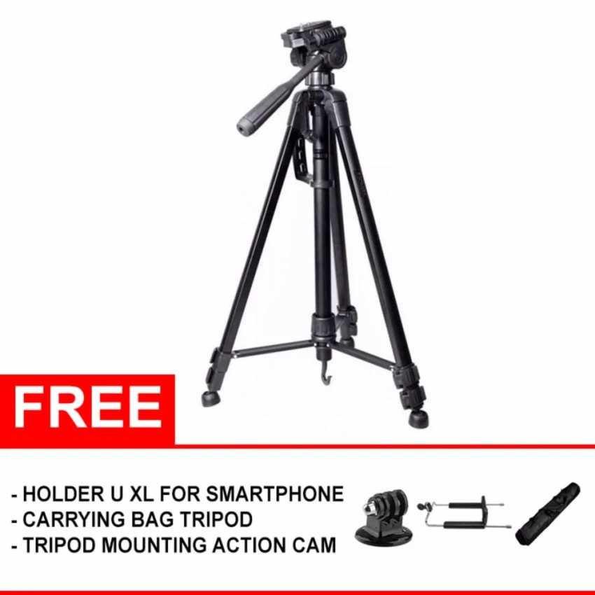 Tripod hp/Tripod kamera/Tripod handphone/Tripod velbon/Tripod kamera dslr/Tripod dslr/Tripod mini/Tripod gorilla/Tripod takara Somita Tripod WT-3520 - Hitam - (Free Aksesories)