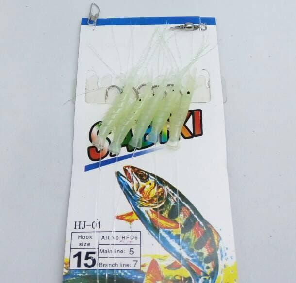 ASLI!!! SABIKI HJ-01 #15 GLOW-IN-DARK SHRIMP SABIKI RIGS 5X HOOKS - Gk0W3M